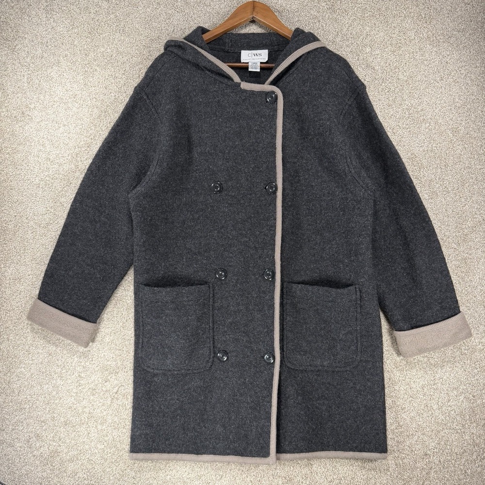 Casual WorkStyles Coat Jacket 100% Wool Double Breasted Gray‎ Lg Cottage Core